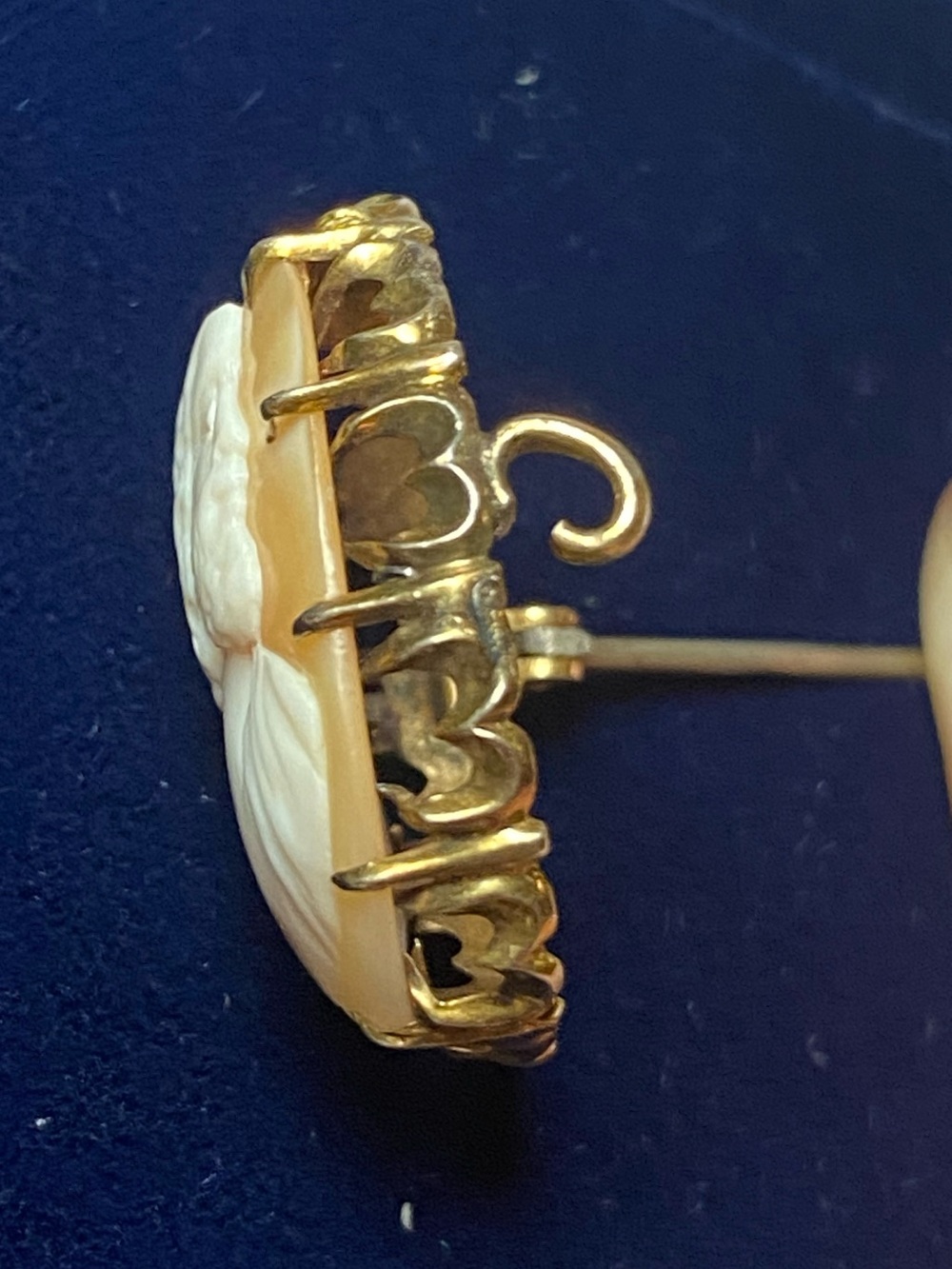 Antique 10k gold Edwardian Hand-Carved Shell Cameo Pin – male c. 1900 - 1920 - Picture 4 of 6